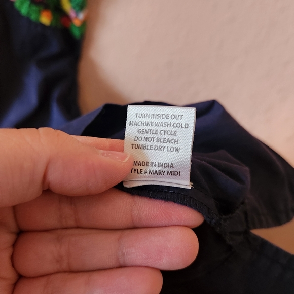 Sister Mary Navy Colorful Floral Short Sleeve Midi Embroidered Mexican Dress - Picture 11 of 11